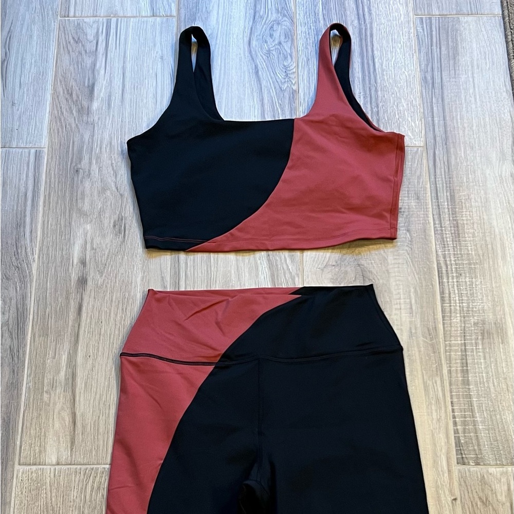 Black and Dark Orange Colorblock Activewear Set